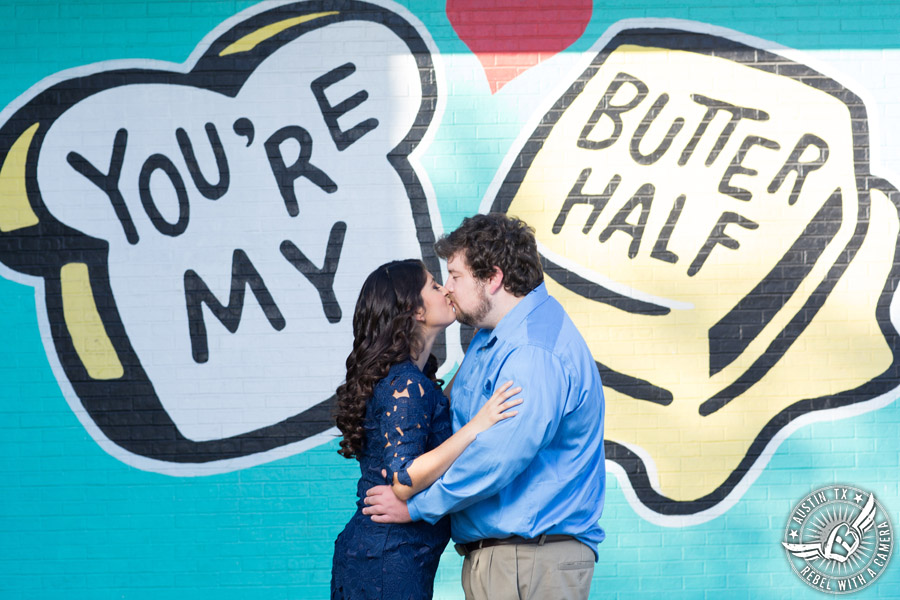 Fun Austin engagement session at the Butter Half mural