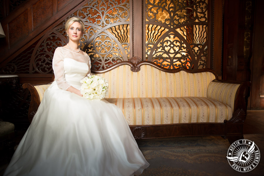 Elegant bridal portrait at Chateau Bellevue in Austin, Texas