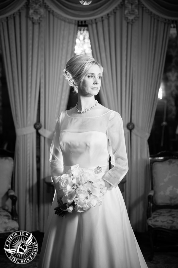 Elegant bridal portrait at Chateau Bellevue in Austin, Texas