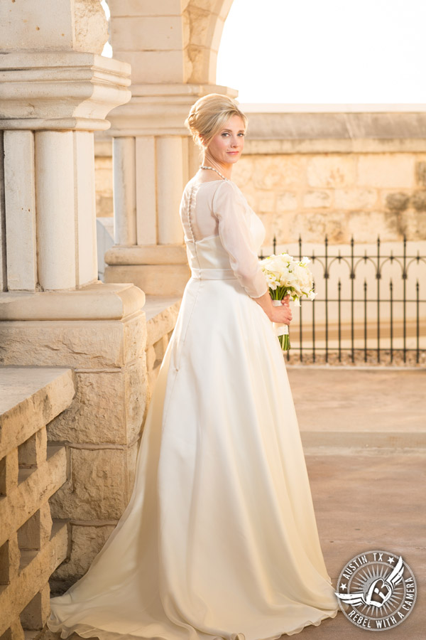 Elegant bridal portrait at Chateau Bellevue in Austin, Texas