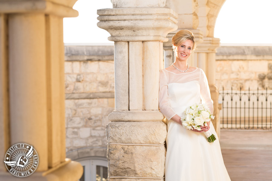 Elegant bridal portrait at Chateau Bellevue in Austin, Texas