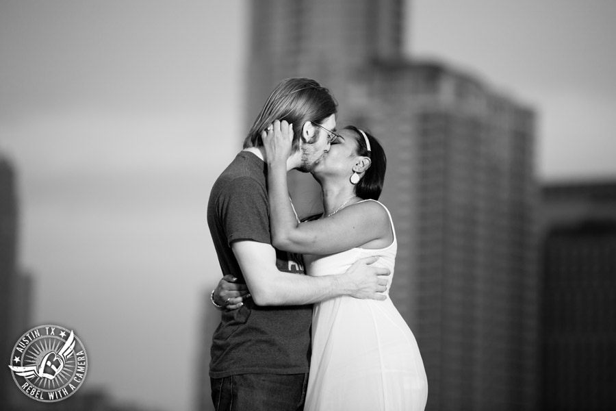 Fun Butler Park engagement session with Austin skyline