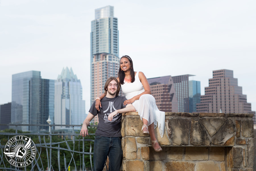 Fun Butler Park engagement session with Austin skyline