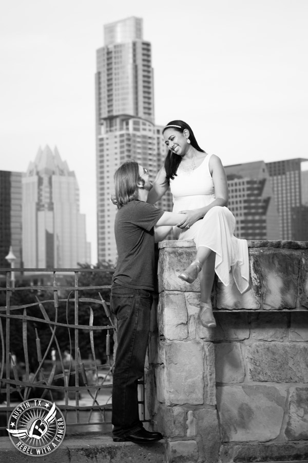 Fun Butler Park engagement session with Austin skyline