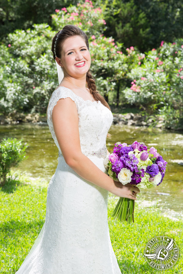 Sage Hall wedding photos at Texas Old Town bride with bouquet from STEMS Floral Design