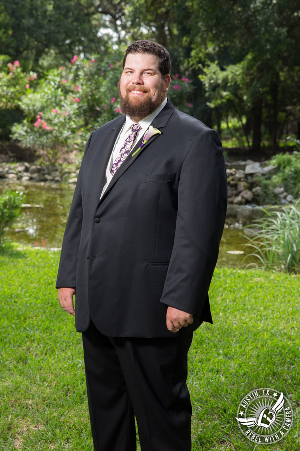 Sage Hall wedding photos at Texas Old Town groom with calla lily boutonniere from STEMS Floral Design