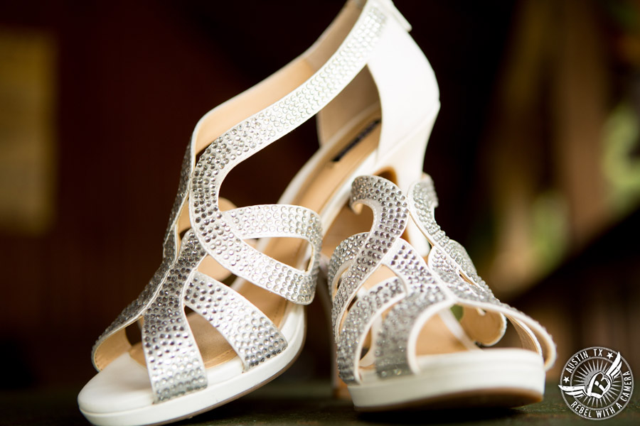 Sage Hall wedding photos at Texas Old Town bejeweled shoes for the bride