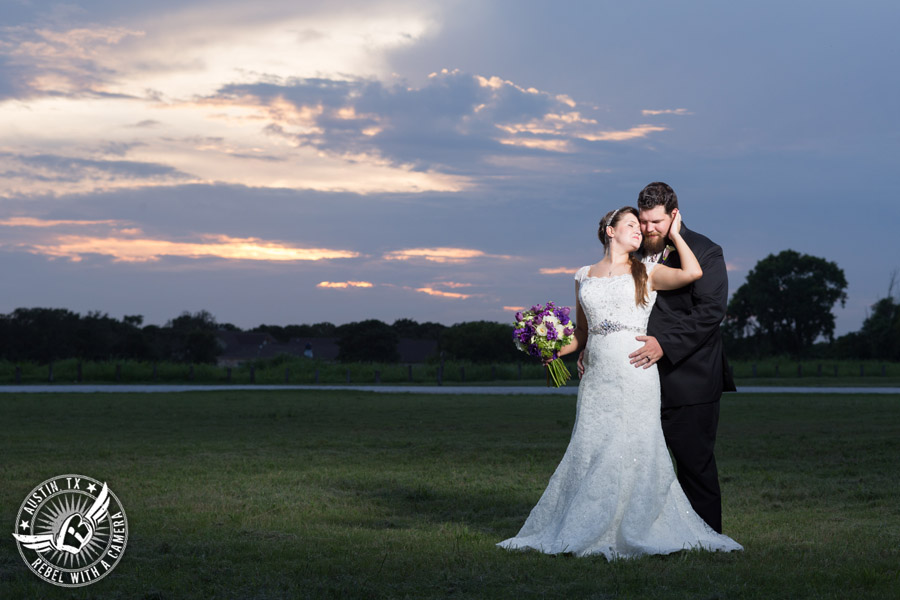 Sage Hall wedding photos at Texas Old Town sunset picture of bride and groom