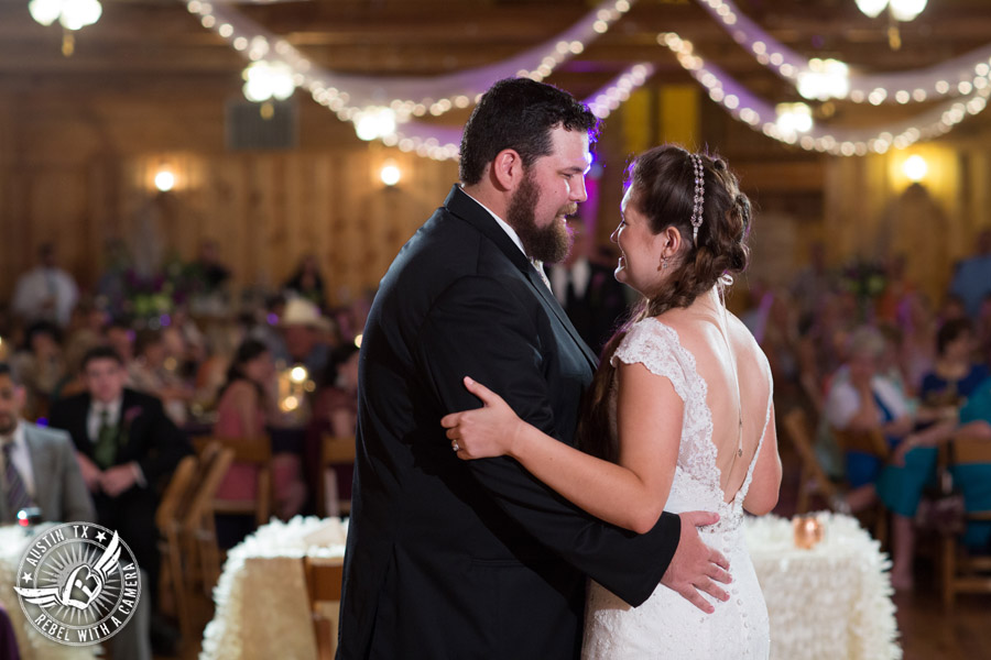 Sage Hall wedding photos at Texas Old Town bride and groom first dance during wedding reception