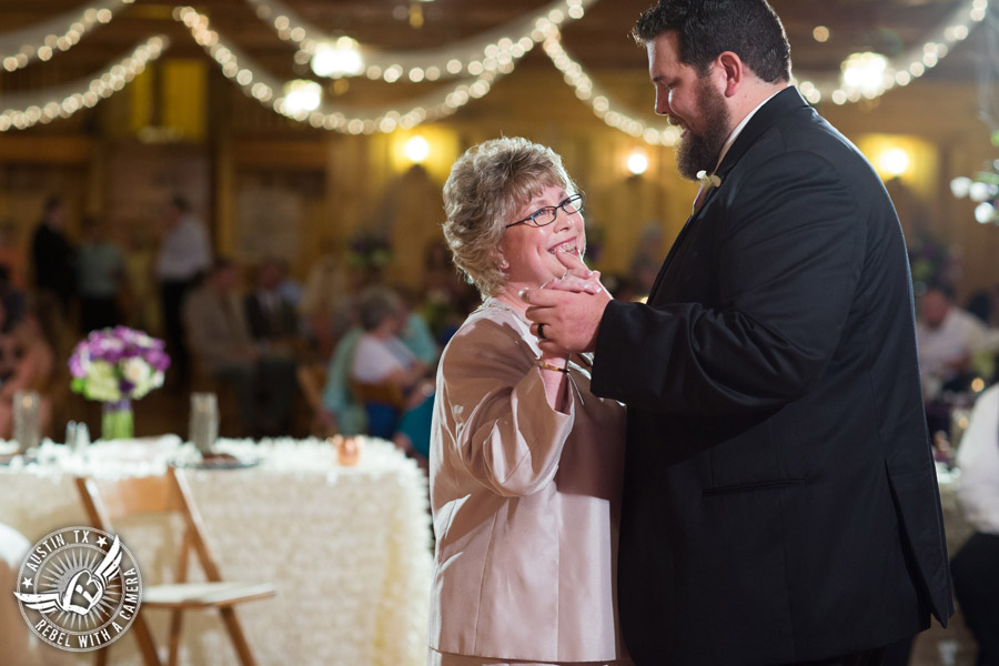 Sage Hall wedding photos at Texas Old Town groom and mom dance mother/son dance during wedding reception