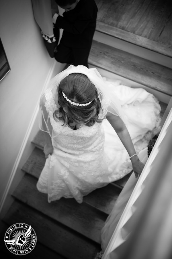 Taylor Mansion wedding photo bride coming down the stairs