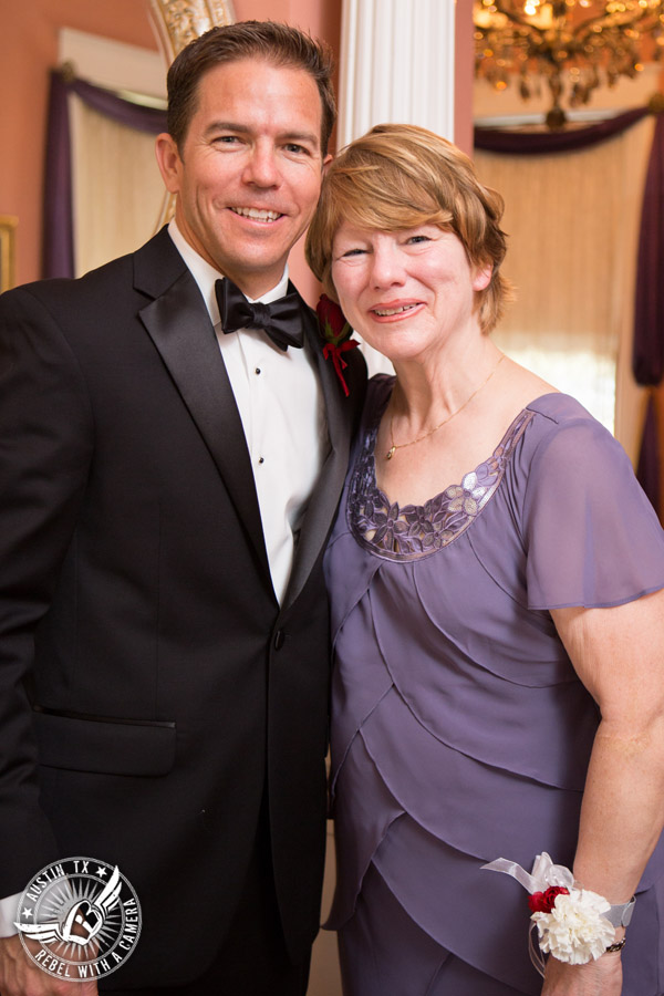 Taylor Mansion wedding photo groom and mom in the groom's room