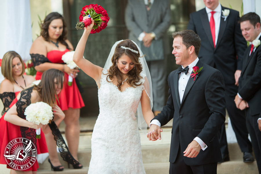 Taylor Mansion wedding photo of bride and groom walk down the aisle at wedding ceremony