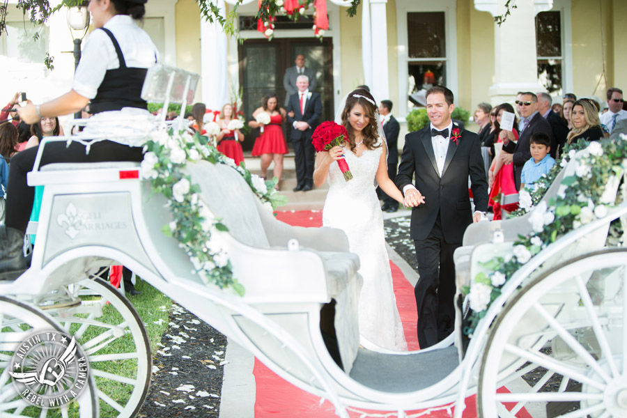 Taylor Mansion wedding photo of bride and groom walk down the aisle at wedding ceremony to Angeli Carriage