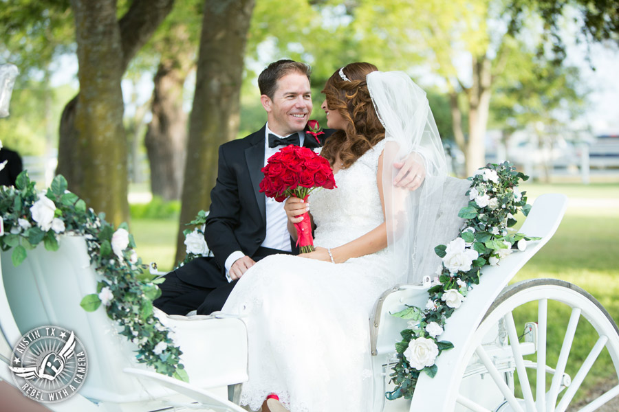 Taylor Mansion wedding photo of bride and groom in Angeli Carriage