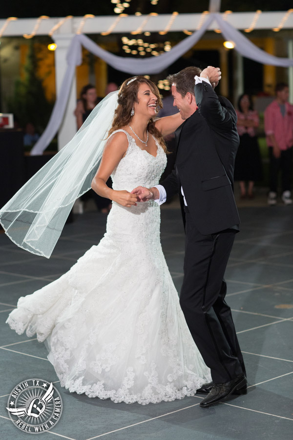 Taylor Mansion wedding photo bride and groom first dance on the patio