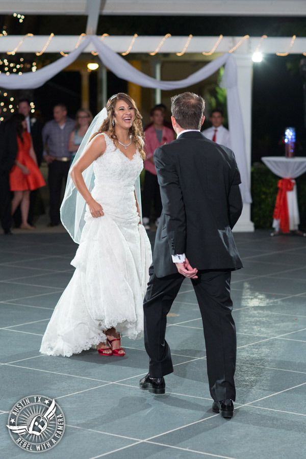 Taylor Mansion wedding photo bride and groom first dance on the patio