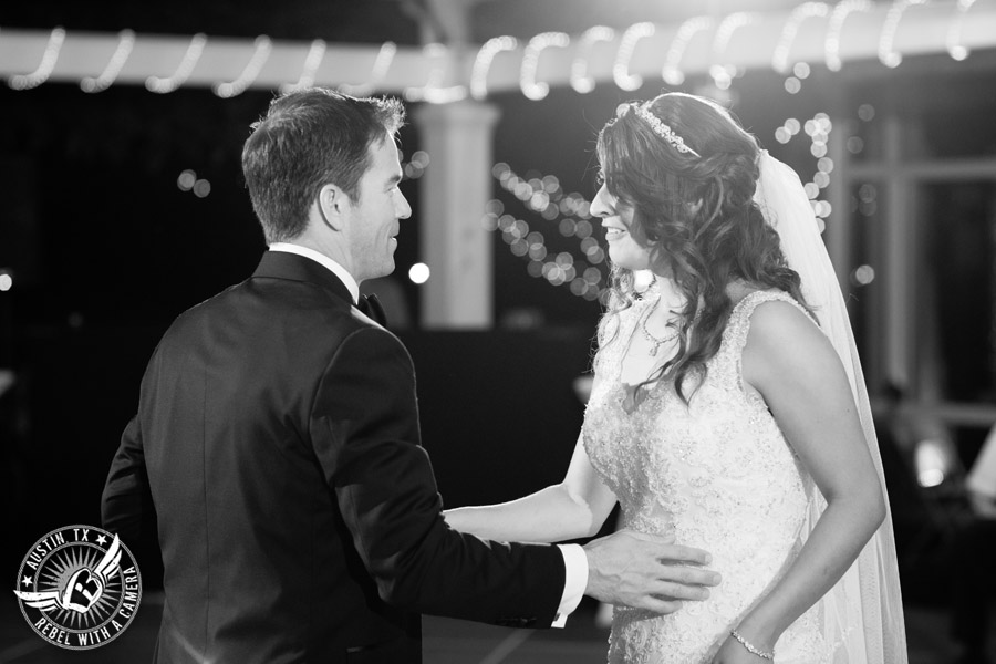 Taylor Mansion wedding photo bride and groom first dance on the patio