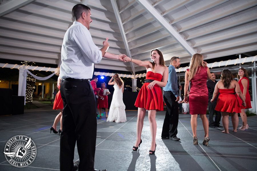 Taylor Mansion wedding photo guests dancing on the patio with 1st Class Entertainment DJ Jason