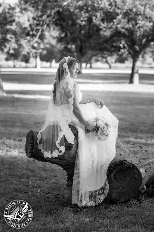 Berry Springs Park and Preserve bridal portrait in Georgetown, Texas, with hair and makeup by Kiss by Katie and bouquet by Sixpence Floral Design