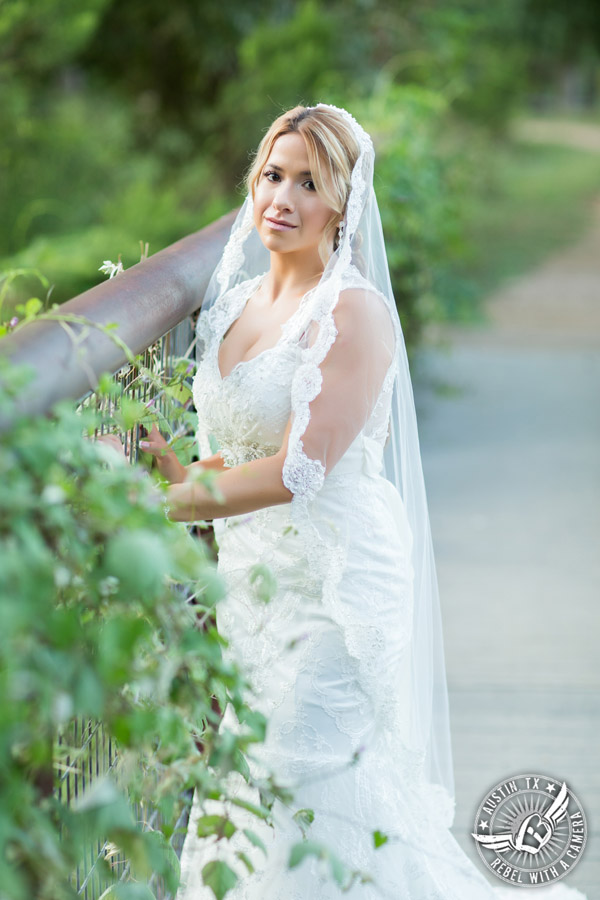 Berry Springs Park and Preserve bridal portrait in Georgetown, Texas, with hair and makeup by Kiss by Katie