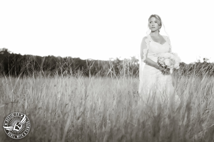 Berry Springs Park and Preserve bridal portrait in Georgetown, Texas, with hair and makeup by Kiss by Katie and bouquet by Sixpence Floral Design