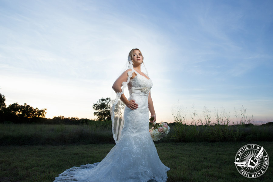 Berry Springs Park and Preserve bridal portrait in Georgetown, Texas, with hair and makeup by Kiss by Katie and bouquet by Sixpence Floral Design