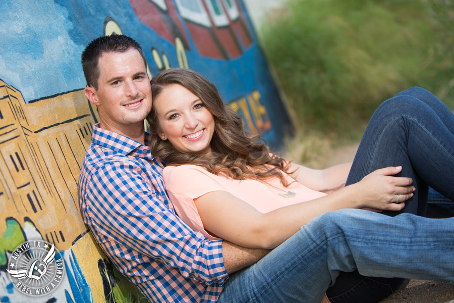 South Austin engagement session at Greetings from Austin mural