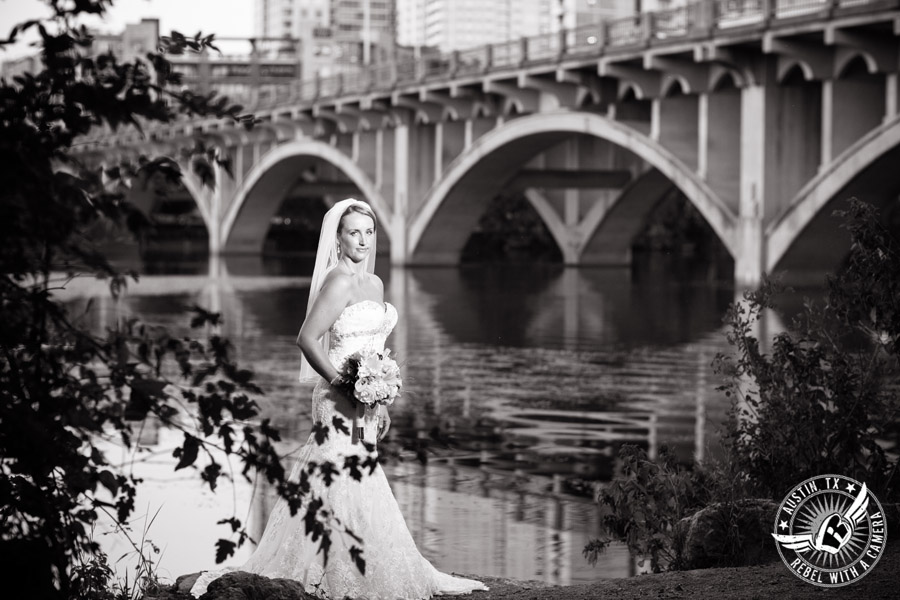 Bridal portraits on the Lady Bird Lake Hike and Bike Trail in Downtown Austin, Texas.