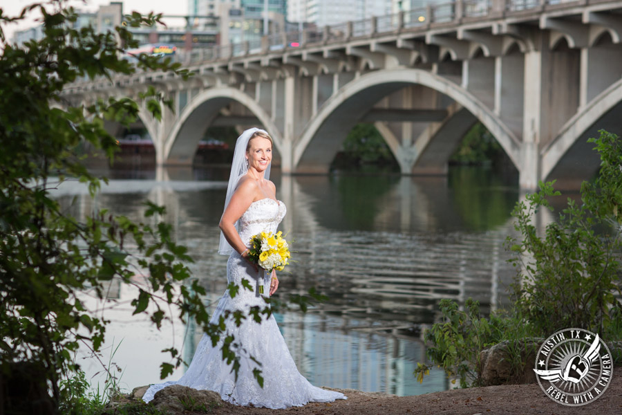 Bridal portraits on the Lady Bird Lake Hike and Bike Trail in Downtown Austin, Texas.