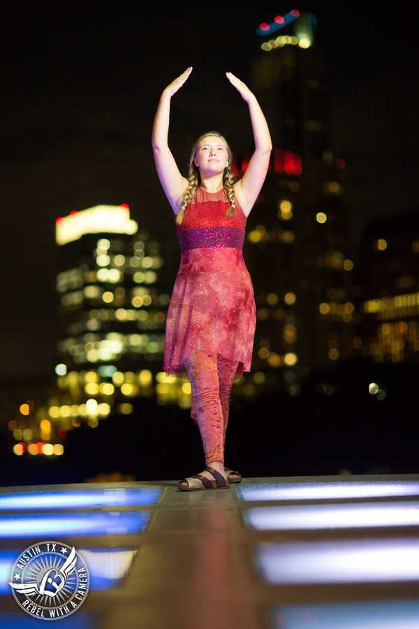 Fun senior portraits at the Long Center in downtown Austin, Texas.