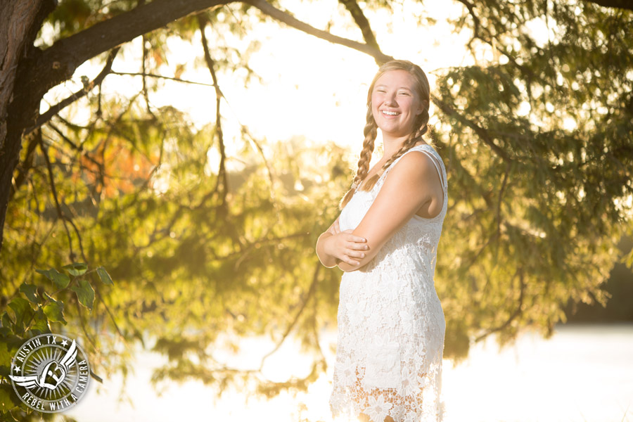 Fun senior portraits at the Lady Bird Lake hike and bike trail in downtown Austin, Texas.