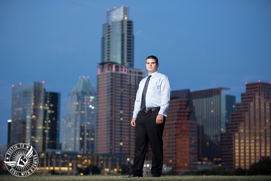 Austin senior portraits at the Long Center with the Austin skyline