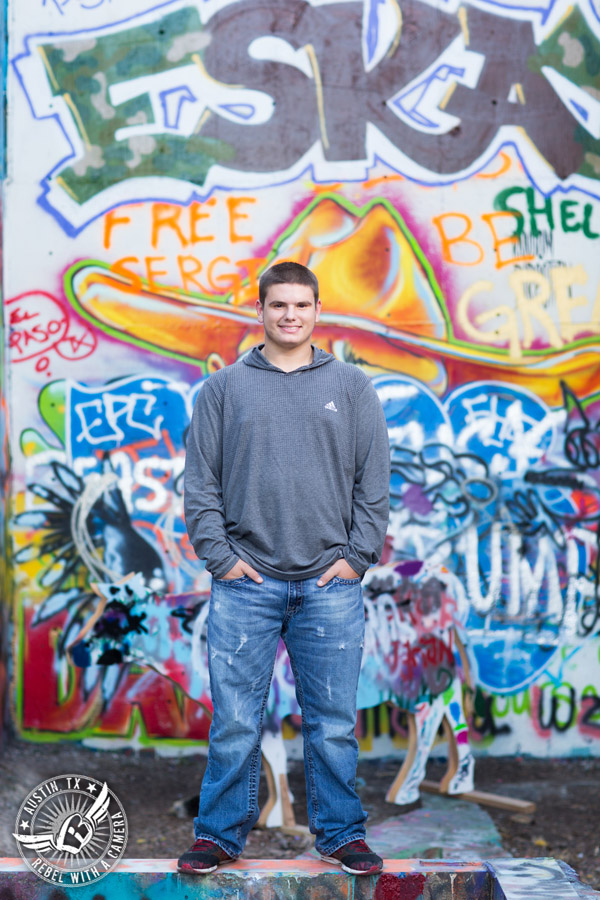 Austin senior portraits at the HOPE Outdoor Gallery graffiti wall