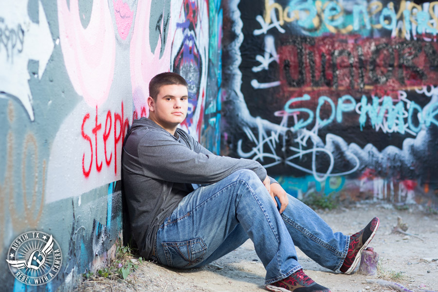 Austin senior portraits at the HOPE Outdoor Gallery graffiti wall