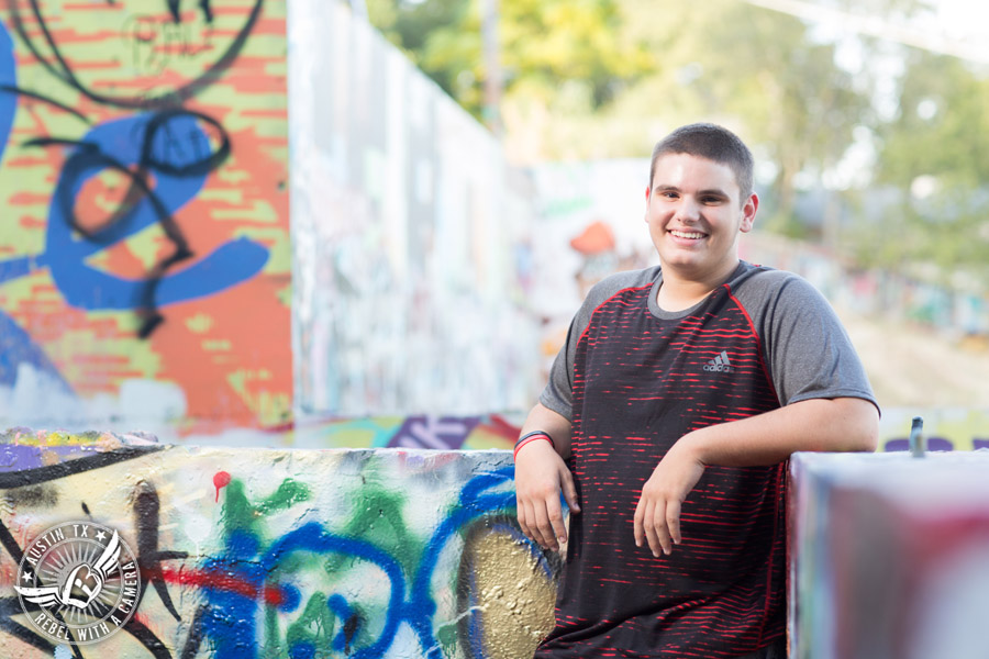 Austin senior portraits at the HOPE Outdoor Gallery graffiti wall