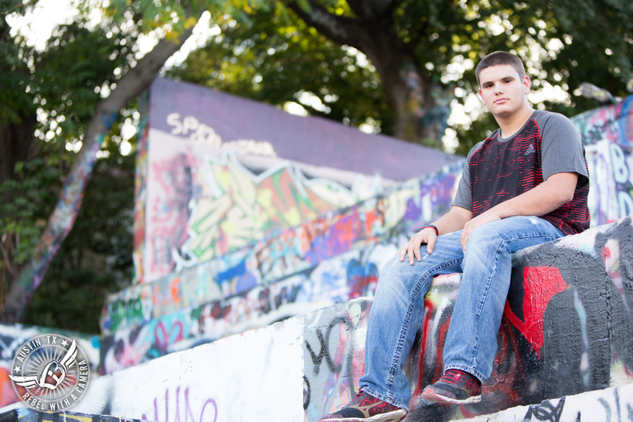 Austin senior portraits at the HOPE Outdoor Gallery graffiti wall