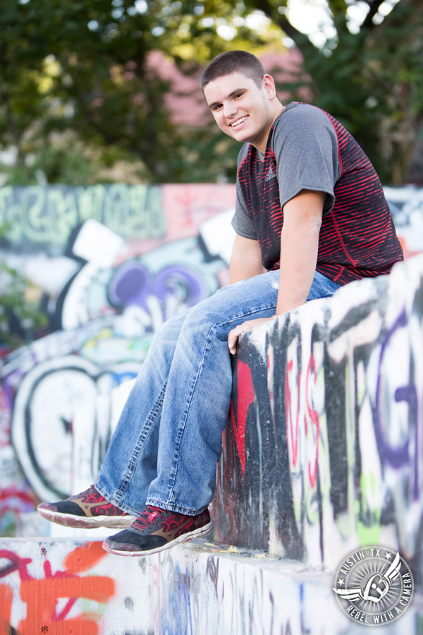 Austin senior portraits at the HOPE Outdoor Gallery graffiti wall