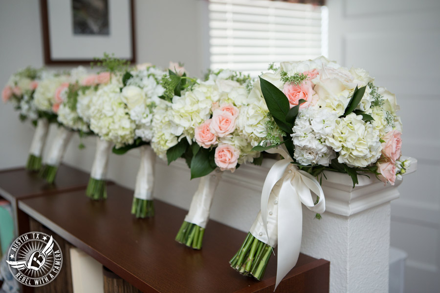 Austin wedding photographer at Hyde Park Presbyterian - bride and bridesmaid bouquets from Central Market