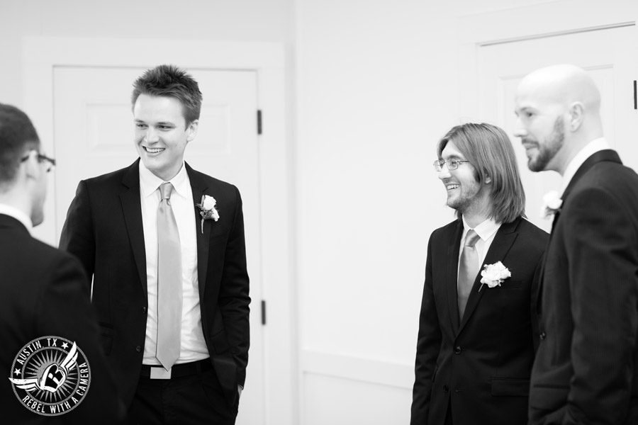 Austin wedding photographer at Hyde Park Presbyterian - groom and groomsmen before ceremony