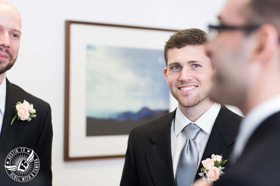 Austin wedding photographer at Hyde Park Presbyterian - groom and groomsmen before ceremony