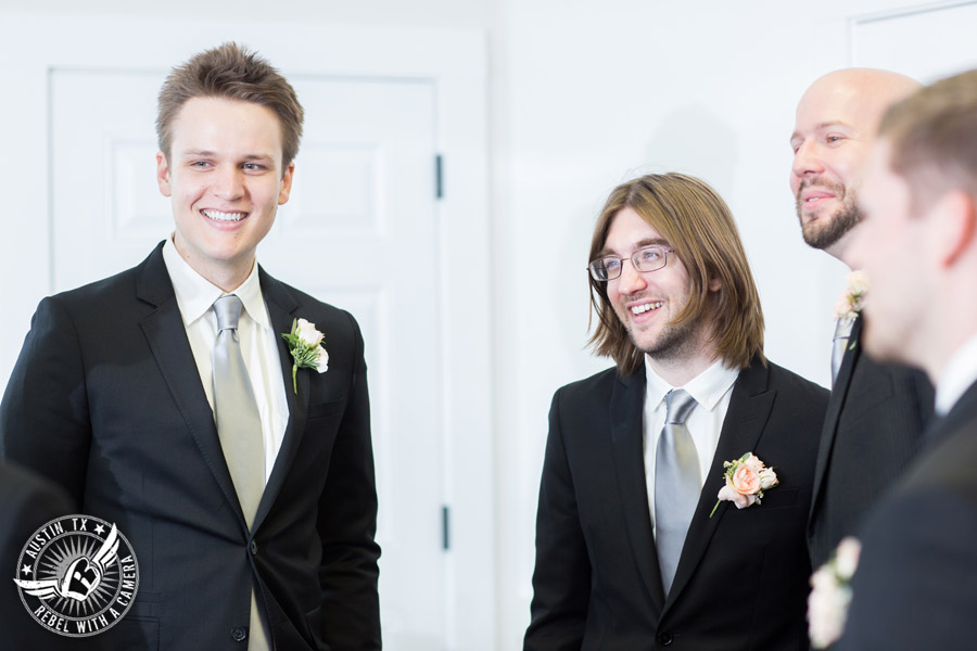 Austin wedding photographer at Hyde Park Presbyterian - groom and groomsmen before ceremony