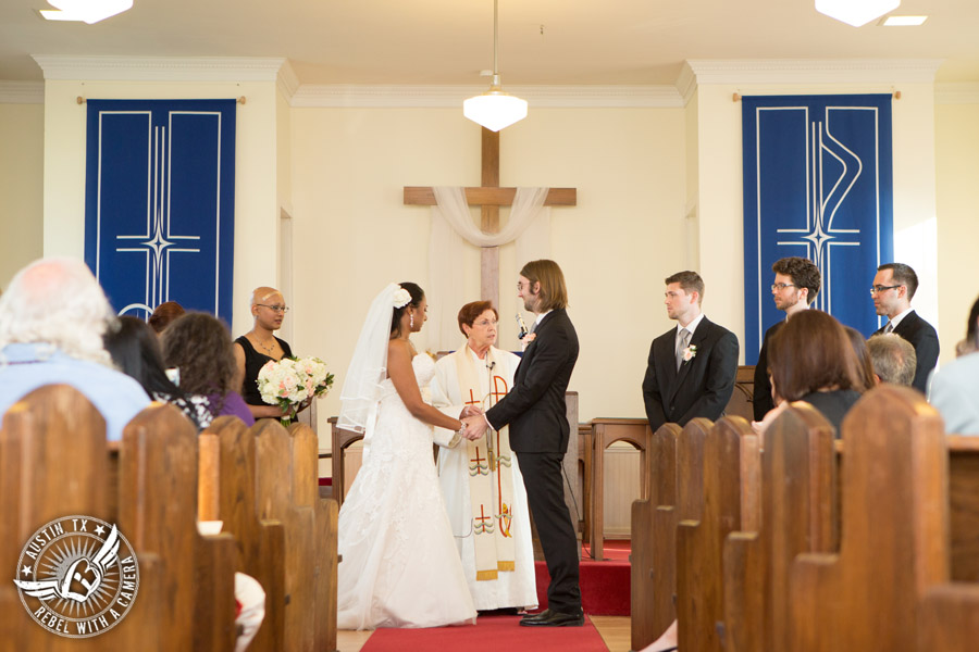 Austin wedding photographer at Hyde Park Presbyterian - bride and groom at wedding ceremony