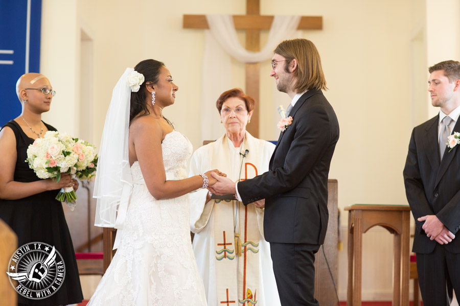 Austin wedding photographer at Hyde Park Presbyterian - bride and groom at wedding ceremony