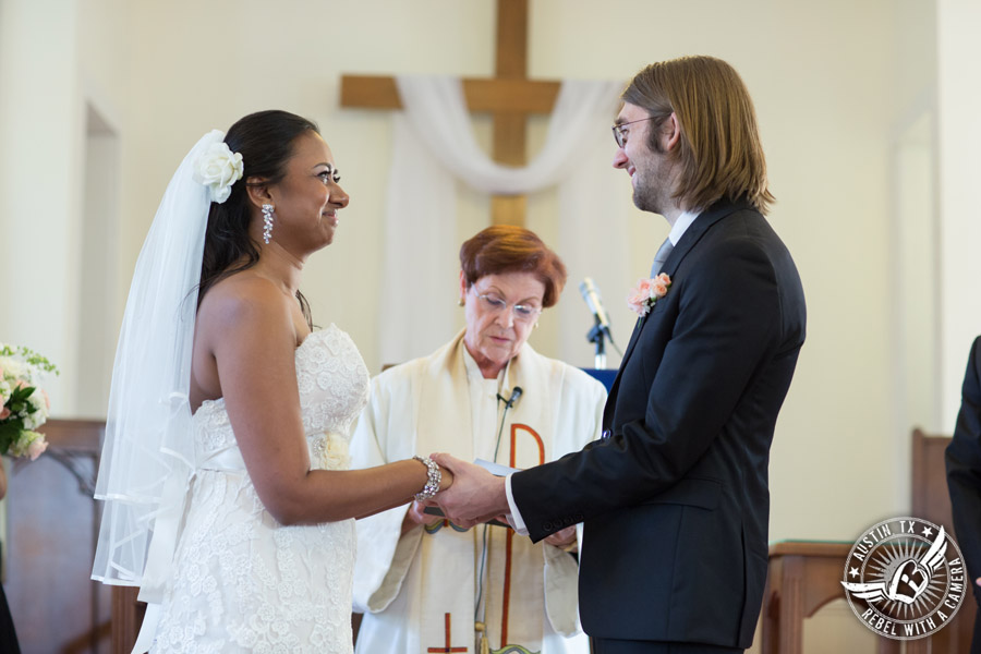 Austin wedding photographer at Hyde Park Presbyterian - bride and groom at wedding ceremony