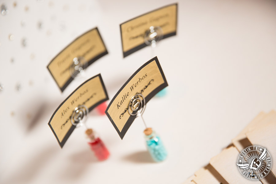 Austin wedding photographer at Olive and June - wedding reception escort cards