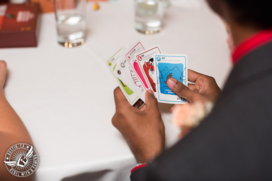 Austin wedding photographer at Olive and June - wedding reception card games