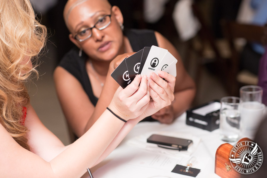 Austin wedding photographer at Olive and June - wedding reception card games