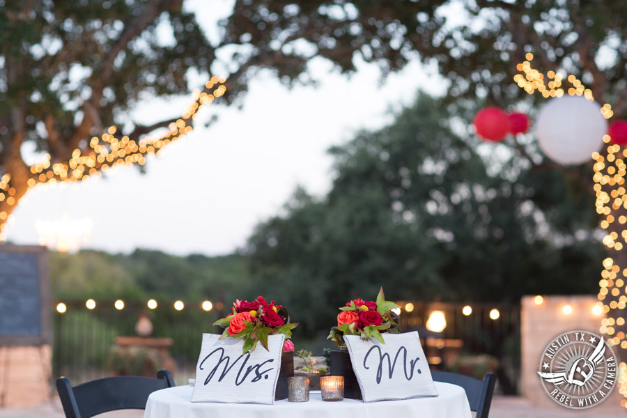 Hamilton Twelve wedding photos - sweet heart table for the bride and groom with Mr. and Mrs. signs