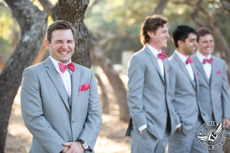 Hamilton Twelve wedding photos - groom smiles as bride walks down the aisle